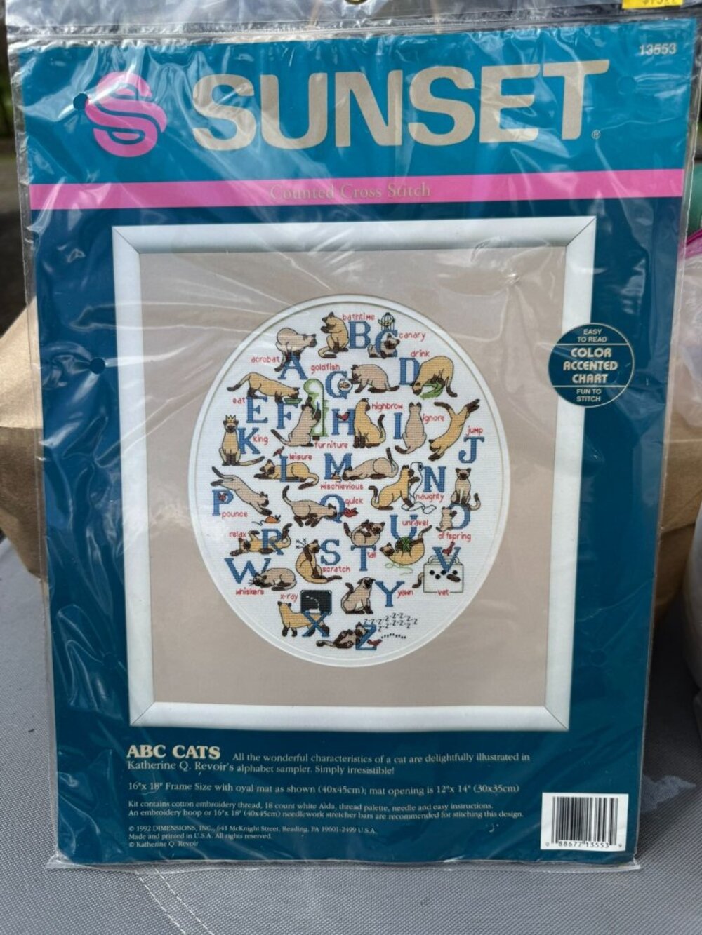 ABC Cats Counted Cross-Stitch Kit By Sunset 16"x18" Katherine Q. Revoir 1992